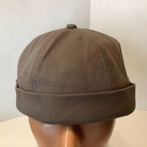 Men's Gegeen Domog Brimless Hat Cap Brown Leather Adjustable Strap